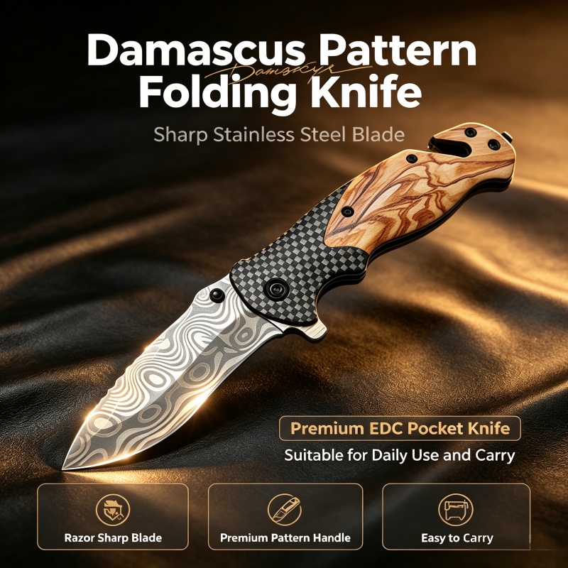 Edc Concealed Carry Knife - Складной нож с дамасским узором, острое